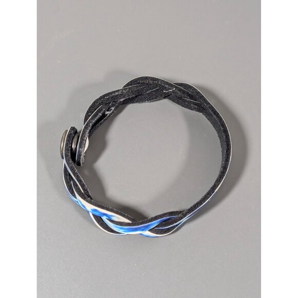 Leather Treaty Blue Tye Dye Mommy Braided Snap Cuff Bracelet 7" - Picture 2 of 5
